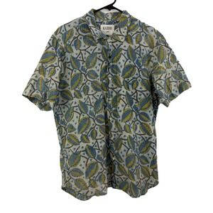 Kardo Lamar Shirt Mens Large Block Print Leaf Short Sleeve Button Loop Handmade